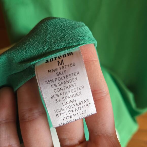 Aureum Mini Dress Wave Hem Green Medium Retro Beachy Pinup White Tank Top Summer - Picture 7 of 7